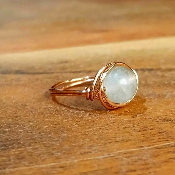 2 Piece Ring Set, Wire Wrapped, Fluorite & Goldstone, Size 5.5/7 - Picture 2 of 4